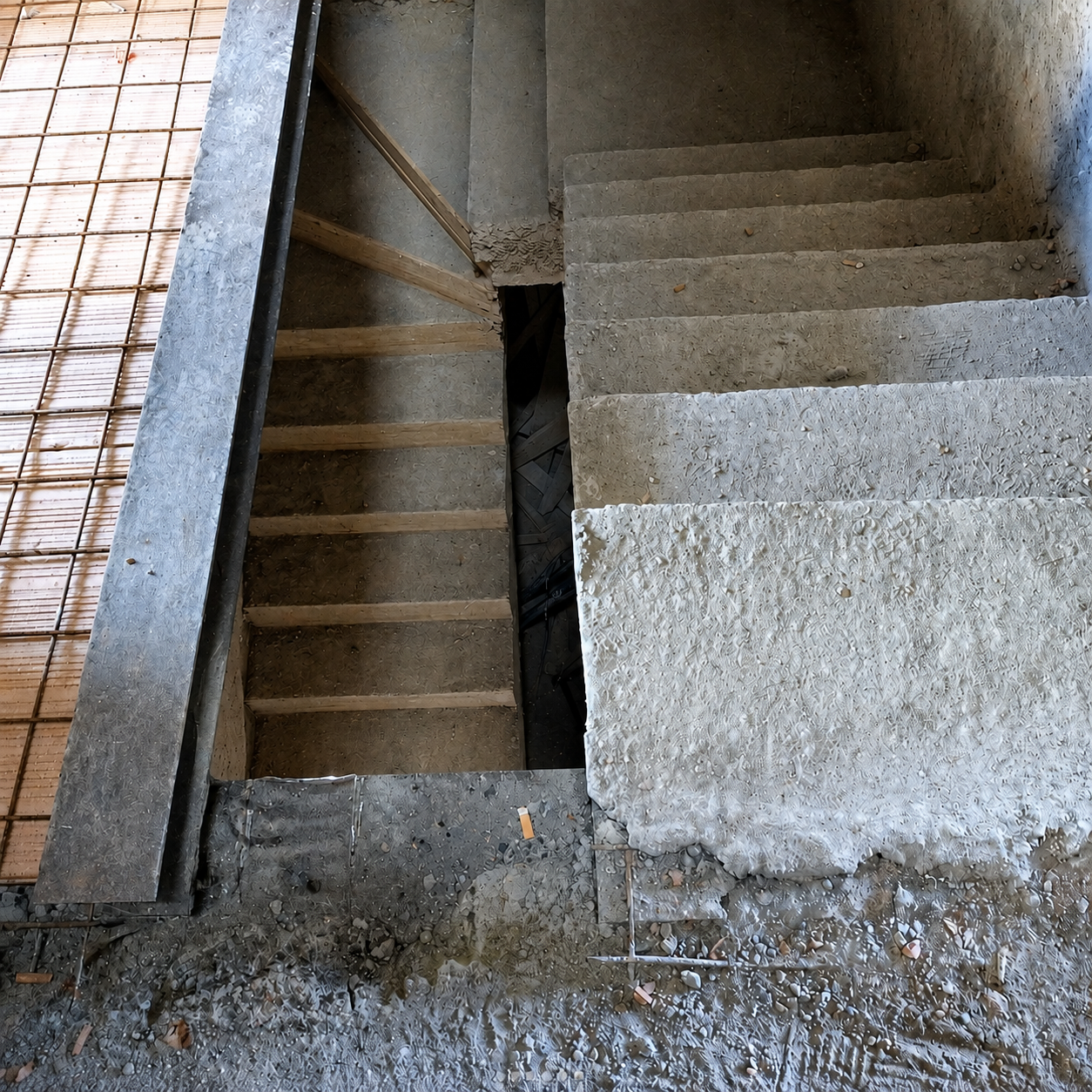 Scala in cemento in fase di realizzazione